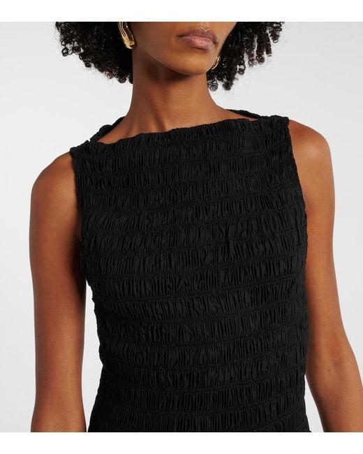 Faithfull The Brand Black Shirred Cotton Minidress