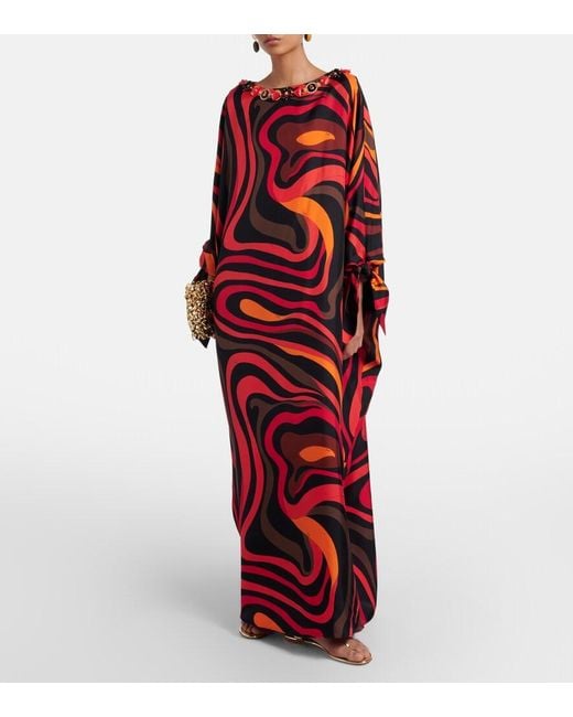 Emilio Pucci Red Marmo Embellished Silk Twill Kaftan