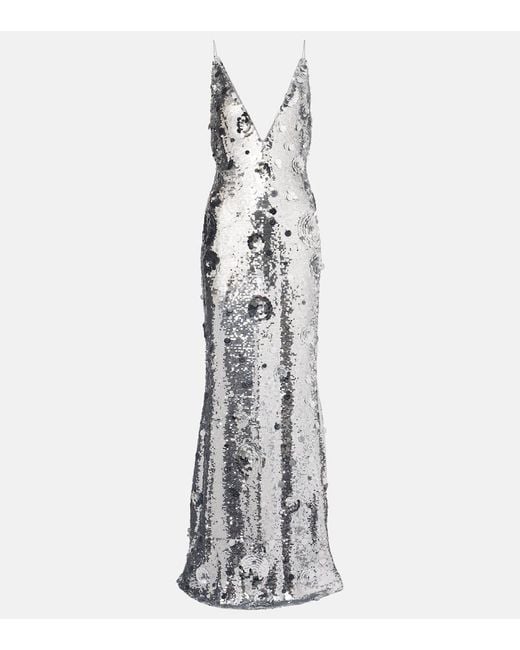 The New Arrivals Ilkyaz Ozel White Claudie Sequined Gown