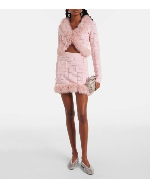 Self-Portrait Pink Cropped Open-Knit Cardigan