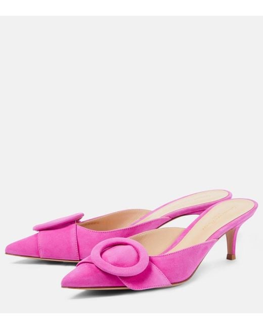 Gianvito Rossi Pink Portofino Suede Mules