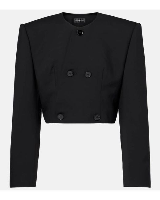 Balenciaga Black Cropped Wool Twill Jacket
