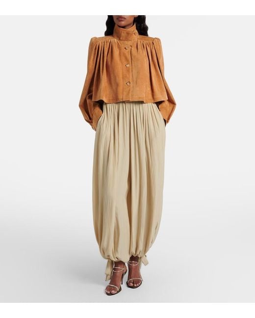 Chloé Natural Pleated Satin Balloon Pants