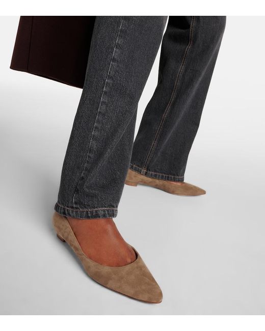 Manolo Blahnik Brown Lanza Bb Suede Ballet Flats
