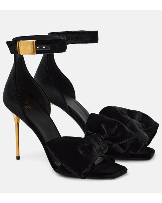 Balmain Black Velvet Bow-detail Sandals