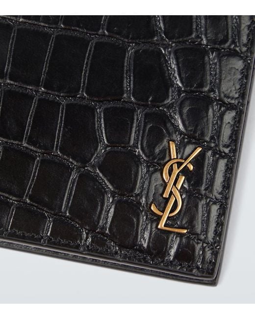 Saint Laurent Brieftassche Aus Leder Mit Krokoprägung in Black für Herren