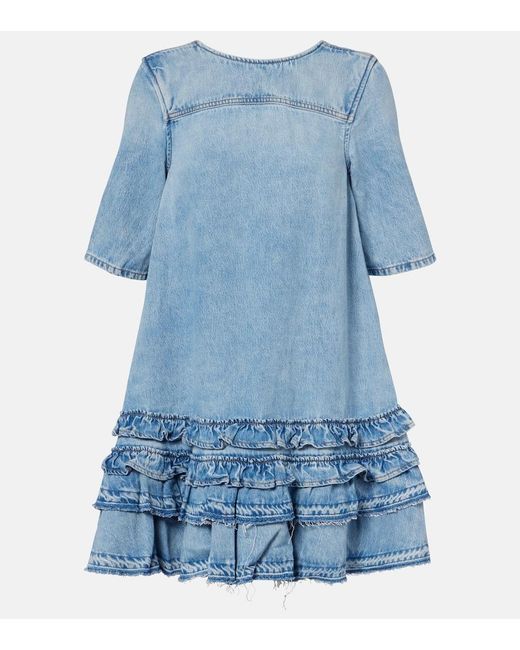 Ganni Blue Ruffled Denim Minidress