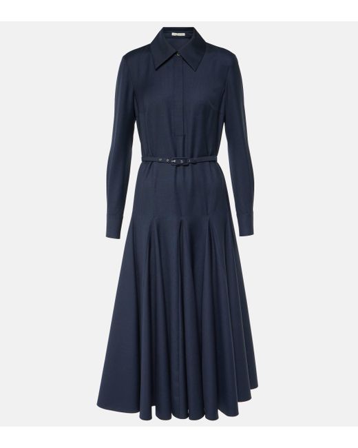 Emilia Wickstead Blue Marione Belted-waist Wool Midi Dress