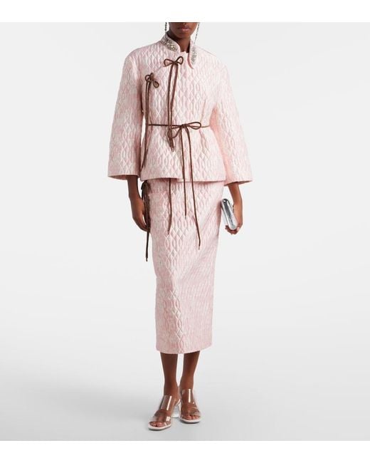 Simone Rocha Pink Floral Quilted Pencil Skirt