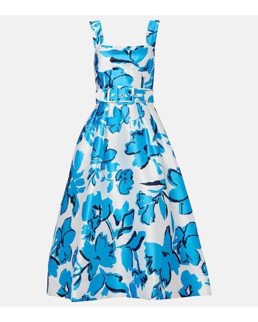 Rebecca Vallance Blue Sapphira Belted Floral Midi Dress