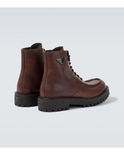 Prada Brown Leather Lace-Up Boots for men