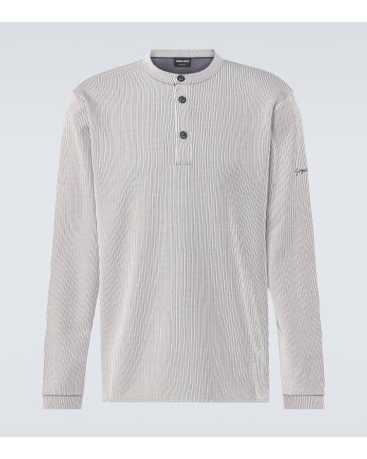 Giorgio Armani White Striped Henley Shirt for men