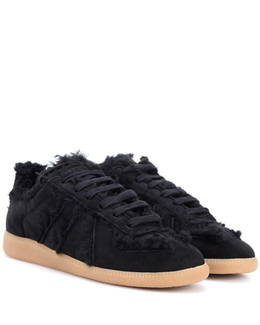 Maison Margiela Black Suede And Fur Sneakers