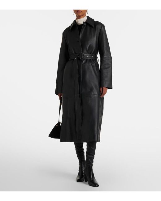 Totême Black Belted Leather Coat