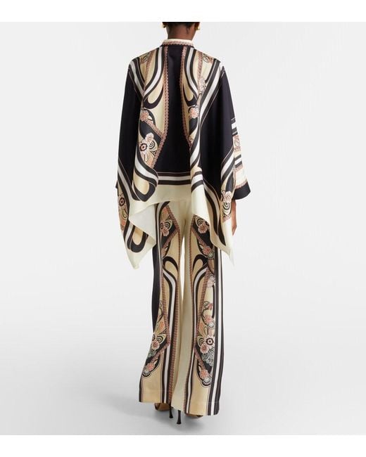 LaDoubleJ Natural Printed Silk Palazzo Pants