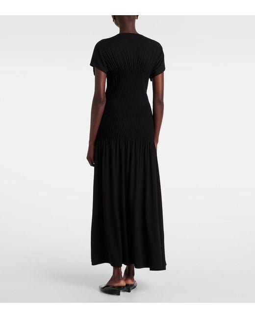 Totême Black Pleated Jersey Maxi Dress