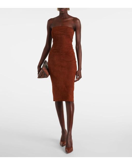 Stouls Brown Monica Strapless Suede Midi Dress
