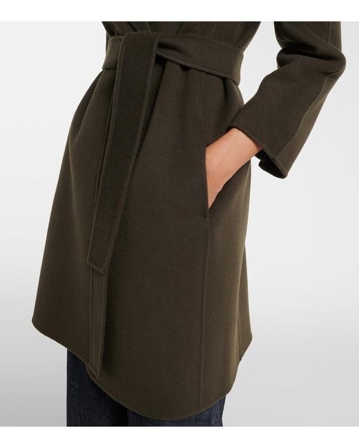Max Mara Black Virgin Wool Wrap Coat