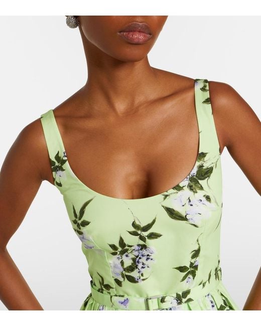 Emilia Wickstead Green Eglantine Floral Belted Cotton Midi Dress