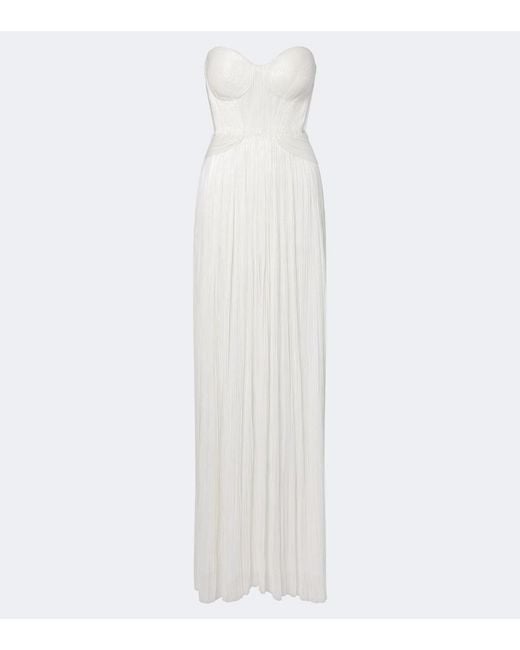 Maria Lucia Hohan White Kamina Cutout Silk Tulle Bustier Gown