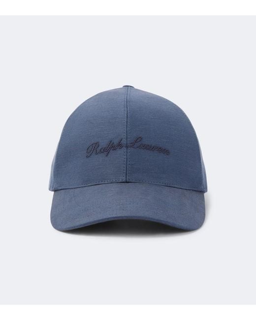 Ralph Lauren Blue Logo Silk And Linen Baseball Cap for men
