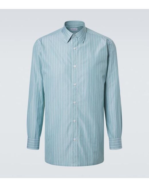 Charvet Blue Striped Cotton Poplin Shirt for men