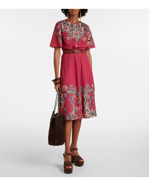 Etro Red Paisley Crepe Jersey Maxi Dress