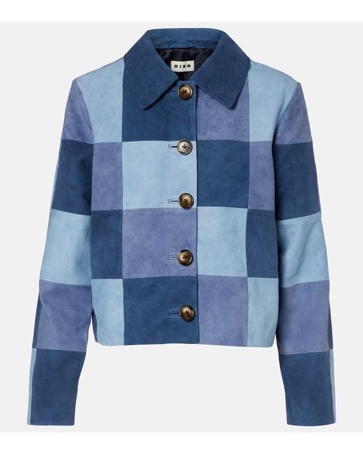 Rixo Blue Patchwork Suede Jacket