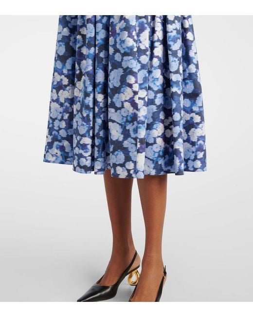 Erdem Blue Floral-Applique Ruffled Cotton Cocktail Dress