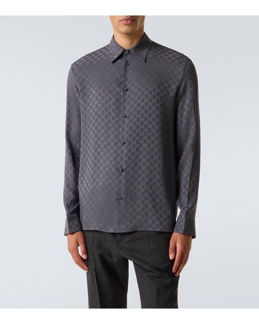 Gucci Blue Gg Silk Shirt for men