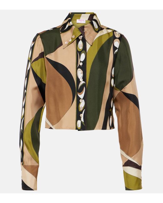 Emilio Pucci Green Pesci Cropped Silk Shirt