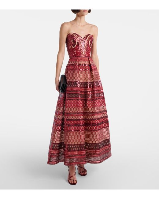 Elie Saab Red Sequined Corset Gown
