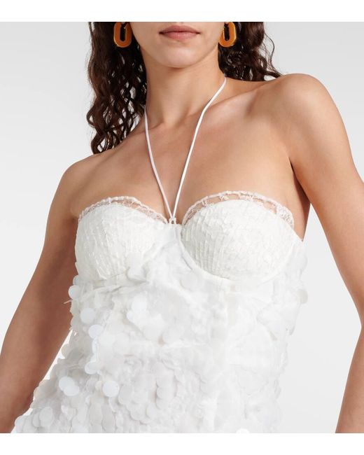 ROTATE BIRGER CHRISTENSEN White Bridal Sequined Halterneck Tulle Gown