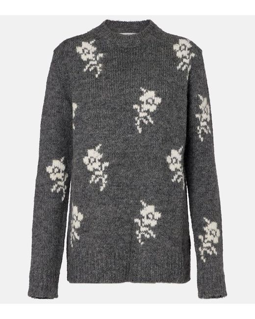 Jil Sander Gray Intarsia Alpaca And Wool-Blend Sweater