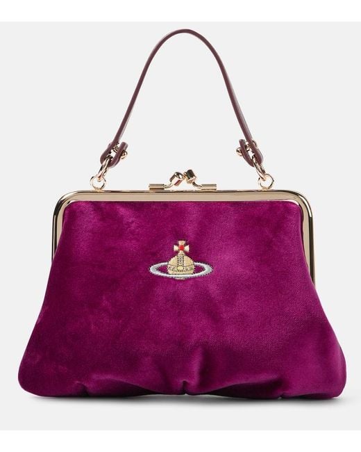 Vivienne Westwood Granny Frame Orb Velvet Tote Bag in Purple Vivienne Westwood Granny Frame Orb Velvet Tote Bag in Purple