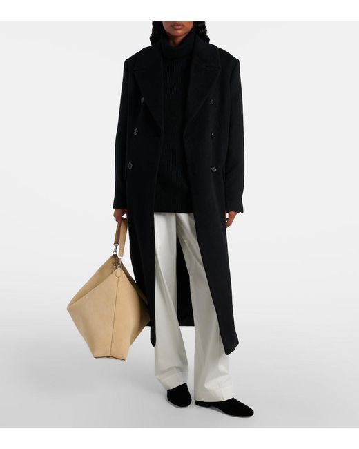 Totême Black Double-Breasted Cashmere Coat