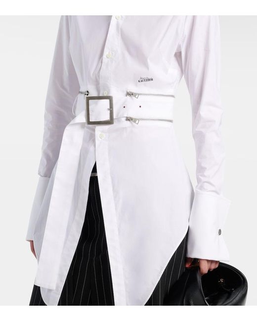 Jean Paul Gaultier White Belted Cotton-Blend Shirt Dress