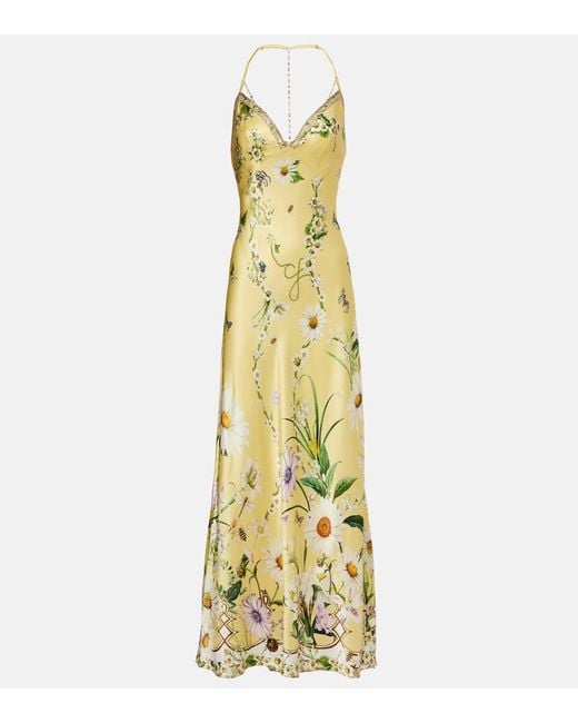 Camilla Metallic Floral Silk Satin Charmeuse Midi Dress