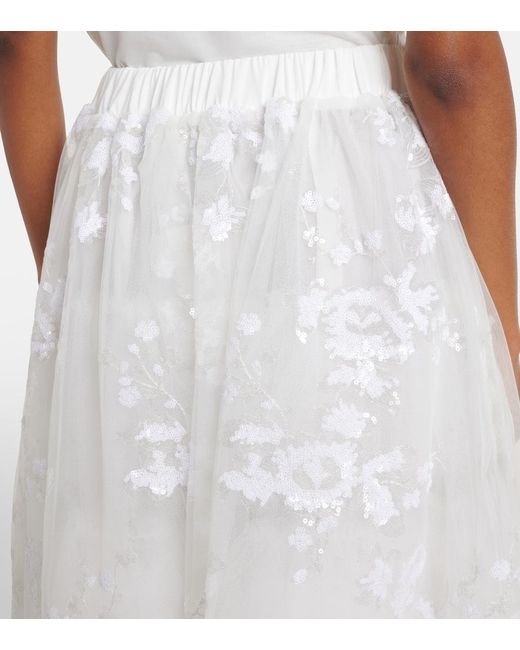 Simone Rocha White Sequined Tulle Midi Skirt