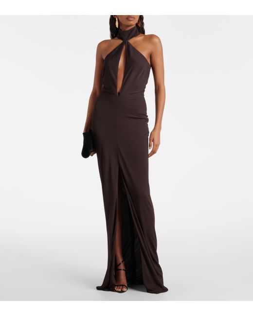 Tom Ford Blue Cutout Halterneck Sable Jersey Gown