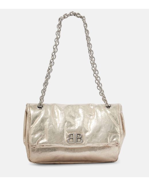 Balenciaga Natural Monaco Small Metallic Leather Shoulder Bag