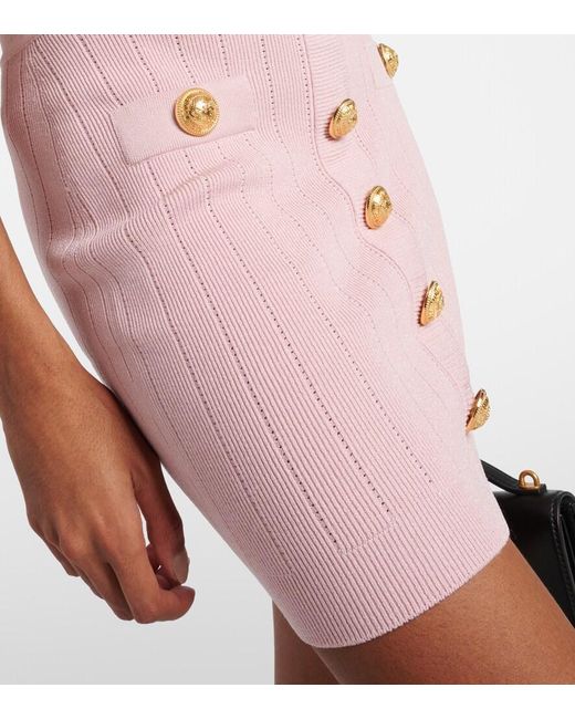 Balmain Pink Knit Skirt With Buttons