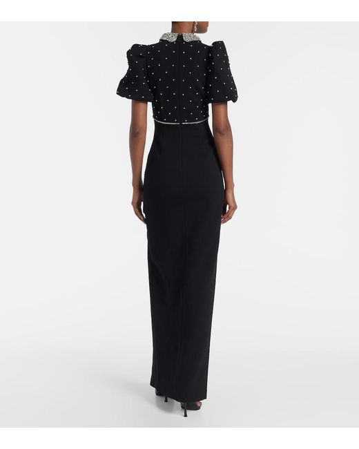 Rebecca Vallance Black Amery Embellished Puff-Sleeve Gown