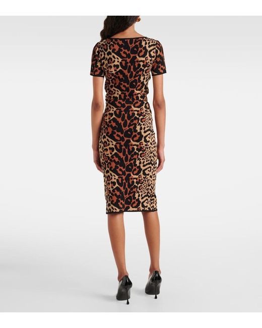 Blumarine Brown Leo Leopard-Print Jacquard Pencil Skirt