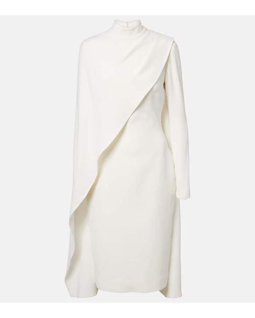 Elie Saab White Caped Cady Cocktail Dress