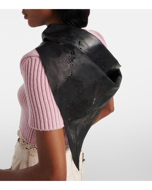 Magda Butrym Black Floral Perforated Leather Scarf