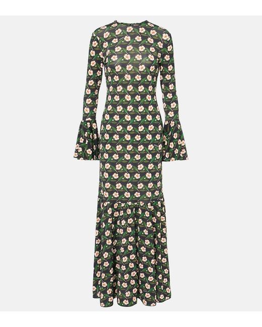 LaDoubleJ Green Alba Floral Jersey Maxi Dress