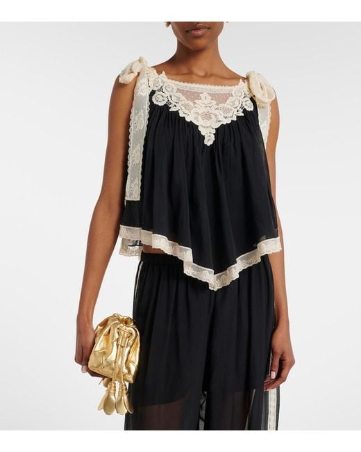 Zimmermann Black Roselight Lace-Trimmed Cotton And Silk Top