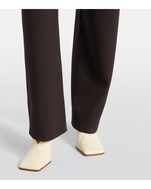 Alaïa Black Leather-Trimmed Wool Straight Pants