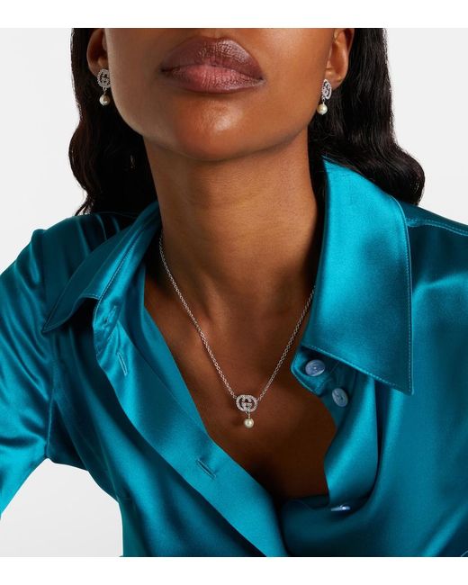 Gucci Metallic Interlocking G Embellished Pendant Necklace